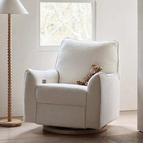Babyletto Sunday Performance Chantilly Fleece Nursery Power Glider Recliner Chair with Light Wood Base