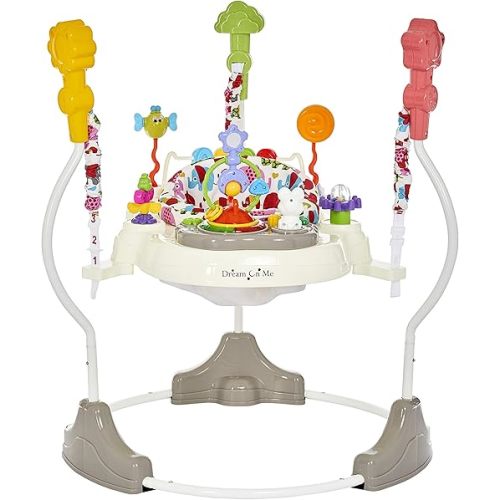 Dream On Me Zany 2-in-1 Baby Activity Center and Bouncer in Elephant Print, Sturdy and Strong Frame, 3 Height Positions, 360° Rotating Seat, 12 Songs with Flash Lights