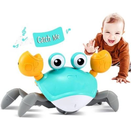 Ready! Set Play! Link Crawling Crab Baby Toy Great For Tummy Time Adjustable Speed & Volume For Baby & Toddler - Green