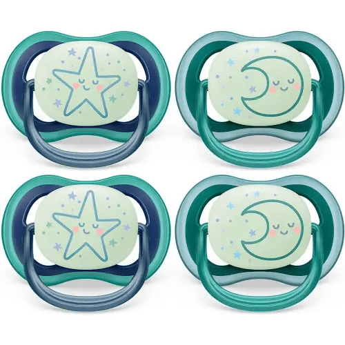 Philips Avent Ultra Air Pacifier - 4 x Light, Breathable Glow-in-The-Dark Baby Pacifiers for Babies Aged 6-18 Months, BPA Free with Sterilizer Carry Case, SCF376/08