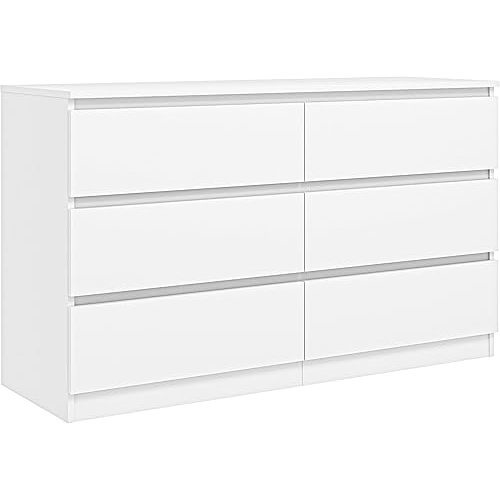 Vibe & Dine White Dresser 6 Drawer, Modern Double Dresser for Bedroom, Wood Chest of Drawers with Wide Storage for Living Room