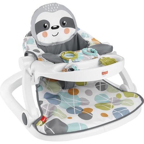 Fisher-Price Baby Portable Chair with Snack Tray, Sit Me Up Floor Seat with Linkable Clacker & Teether Toys, Cute Sloth (Amazon Exclusive)