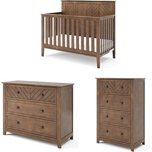 Child Craft Atwood Design 4-in-1 Convertible Baby Crib Nursery Furniture Set, Baby Bed, 3 Drawer Dresser and Chest Drawer, for Babies, Toddlers and Kids Bedroom (3 Piece - Cocoa Bean Brown)