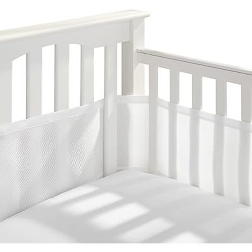 BreathableBaby Breathable Mesh Liner for Full-Size Cribs, Classic 3mm Mesh, White (Size 4FS Covers 3 or 4 Sides)