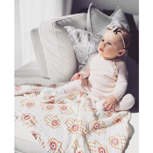 Cotton Pink Hamsa Swaddle