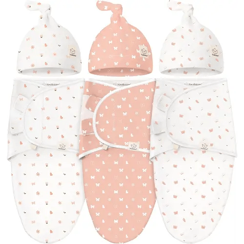 KeaBabies 3-Pack Swaddles for Newborns, Girls, Boys with Hats - Organic Soft Baby Sleep Sacks, Breathable Baby Swaddle 3-6 Months Beanies Set, Premie Infant Sleep Sack 0-3 Months (Butterflies)