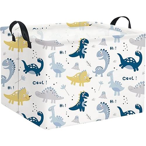 HIYAGON Rectangular Dinosaur Basket Kids Baby Nursery Storage Basket for Boys Dinosaur Room Decor Cute Toy Storage Organizer Bins Bedroom(Cute Dinosaur)