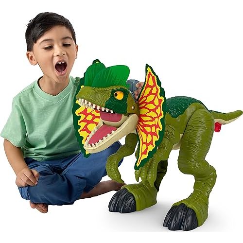 Fisher-Price Imaginext Jurassic World Dinosaur Toy Thrash Attack Dilophosaurus 16+ Inch with Lights & Sounds for Pretend Play Kids Ages 3+ Years