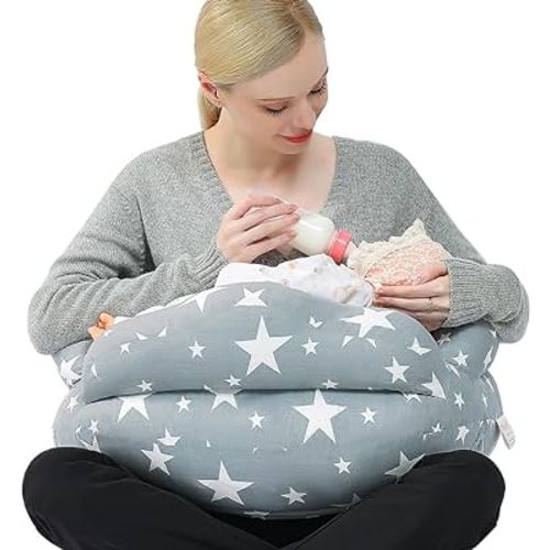 Chilling Home Nursing Pillow for Breastfeeding, Large Adjustable Breastfeeding Pillow with 100% Cotton Removable Cover (Stars)