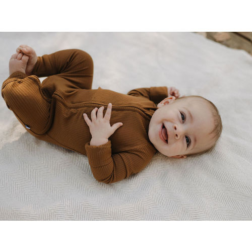 Russet Ribbed Bamboo Zip Romper | Timber And Moon