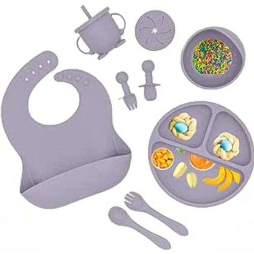 6pcs Baby Feeding Utensils Set, Including Plate, Bowl, Cup, Bib, Fork And  Spoon, , High Suction, Shatter Resistant, With Suction Cup Base, Waterproof  Bib With Adjustable Snap Button, Silicone Spoon Can Be