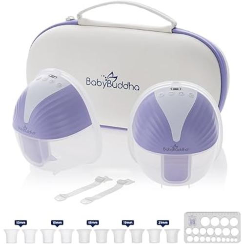 BabyBuddha Wearable Breastfeeding Pump, Double Hands Free Breast Pump with 30 Comfort Settings, 6oz+ Leak-Proof Cups, Strong Suction, 4 Modes, Rechargeable, Easy to Clean and Compact for Travel