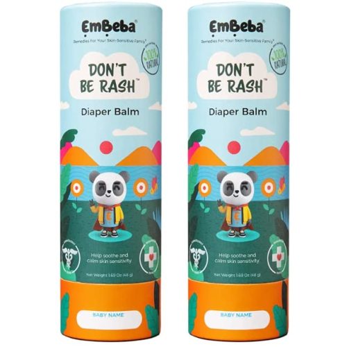 Natural Diaper Rash Cream for Baby with Sensitive Skin | Travel Friendly Baby Rash Ointment with Built-in Diaper Balm Stick Roll-On Applicator, All Over Herbal Skin Care, 2 Pack