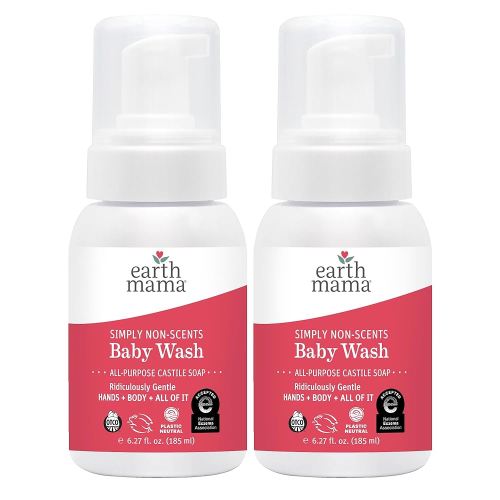 Earth Mama Simply Non-Scents Baby Wash Foaming Hand Soap, Organic Fragrance Free, Unscented Body Wash, Castile Soap with Coconut Oil, Shea Butter, Calendula, & Aloe, 6.27 fl oz (2-PK)