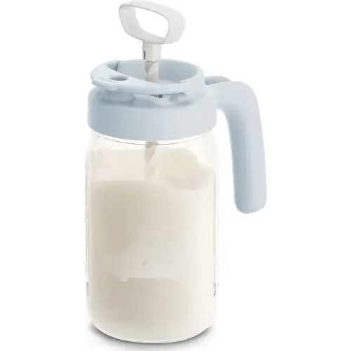 Papablic Glass Breastmilk Pitcher, Formula Mixing Pitcher with Mixing Handle Lid, Wide Mouth Mason Jar Mixer with Flip Locking Spout, Easy to Clean, BPA Free, Blue