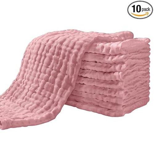 Yoofoss Muslin Burp Cloths for Baby 10 Pack 100% Cotton Baby Washcloths for Boys Girls Large 20''X10'' Super Soft and Absorbent Bean Paste