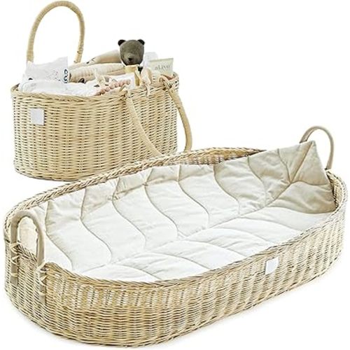 BEBE BASK Premium Nursery Bundle - Matching Baby Changing Basket & Baby Diaper Caddy Organizer - Handmade & Organic