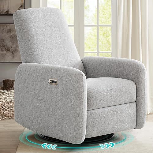 Power Recliner Chair, Swivel Rocker Recliner w/USB & Type-C Charging Ports, Chenille Upholstered Swivel Rocker Glider Recliner for Nursery,Living Room,1PC, Grey