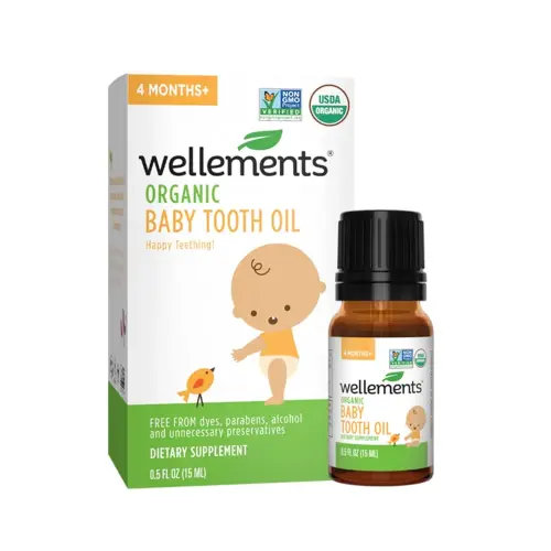 Wellements Organic Baby Tooth Oil | Soothing Massage Oil for Tiny Gums, Helps Make Teething Happy, Made with Safe and Effective Certified Organic Ingredients | 0.5 Fl Oz. 4 Months +