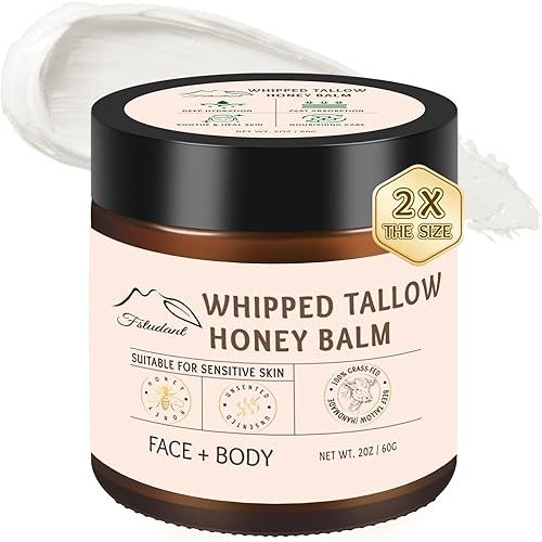 Beef Tallow for Skin, Tallow And Honey Balm, 100% Natural Beef Tallow for Face, Organic Grass-Fed Beef Tallow and Manuka Honey Balm, Whipped Beef Tallow Face Moisturizer Body Cream, Unscented 4oz
