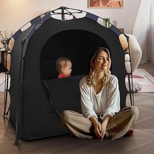 Pack N Play Blackout Cover Baby Sleep Tent 1-Click Set Up Blackout Tent Travel Crib Tent Canopy Portable Privacy Tent Blackout Canopy Crib Cover, Block 95% Light