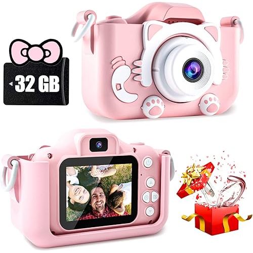 Kids Camera Toys for 3 4 5 6 7 8 9 10 11 12 Year Old Boys/Girls, Kids Digital Camera for Toddler with Video, Christmas Birthday Festival Gifts for Kids, Selfie Camera for Kids, 32GB TF Card