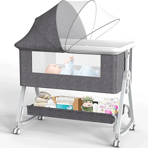 G TALECO GEAR Baby Bassinet,Baby Bassinets Bedside Sleeper for Baby,Bassinet with Wheels and Storage Basket, Bassinet for Baby,Easy to Assemble(Grey)
