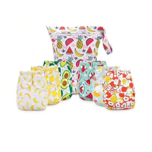 6ct Reusable Cloth Diapers, One Size Adjustable, Washable Soft Absorbent, Waterproof Cover, 4-layers Microfiber Inserts (whimsical) - Simple Being