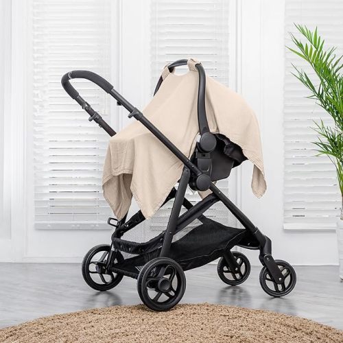 Muslin Cotton Baby Car Seat Cover, Universal Fit Carseat Canopy Covers for Babies, Girls and Boys by Comfy Cubs (Sand)