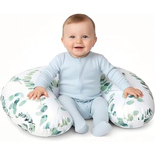 Little Grape Land Nursing Pillow for Breastfeeding, Soft and Supportive Breastfeeding Pillow for Mom and Baby, Cute Feeding Pillow with Removable Cover for 0–12 Months(Leaf)