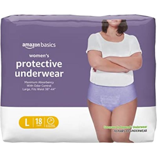Amazon Basics Incontinence & Postpartum Underwear for Women, Maximum Absorbency, Large, 18 Count, Lavender (Previously Solimo)