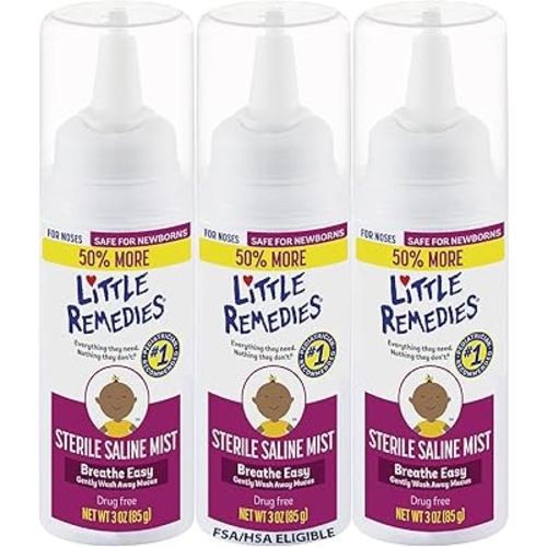 Little Remedies Sterile Baby Saline Nasal Mist, Safe for Newborns to Relieve Stuffy and Dry Noses, 3 Fl Oz, Pack of 3