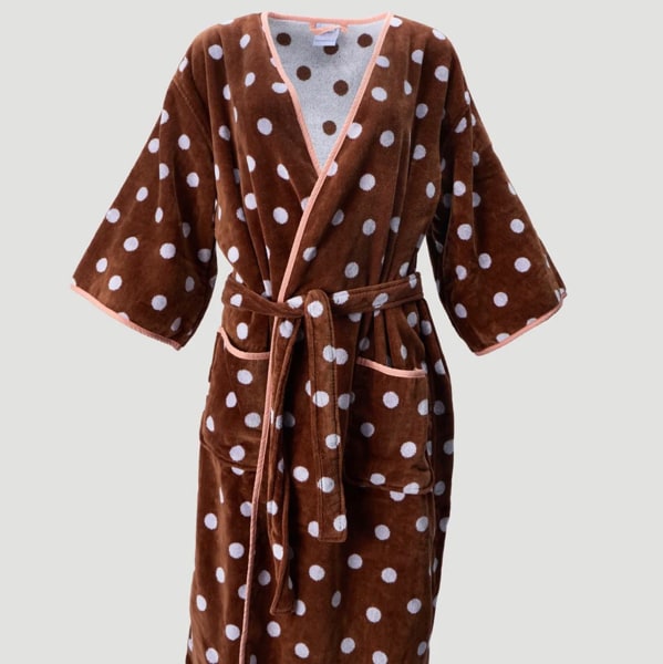 Women’s Bell Sleeve Plush Robe - Brown Polka Dot Large