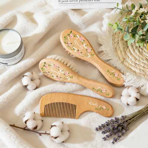 Personalised Hairbrush for Newborn,Custom Baby Hairbrush Set,Baby Hair Brush and Comb,New Baby Gifts for Her,Baby Shower Gift Idea for Girls