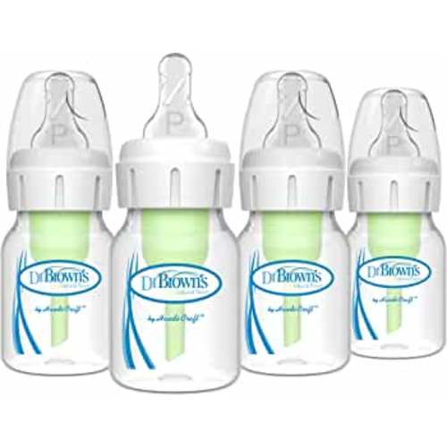 Dr. Brown’s Natural Flow® Anti-Colic Narrow Baby Bottle, 2oz/60mL with Preemie Flow™ Nipple, 4 Pack, 0m+