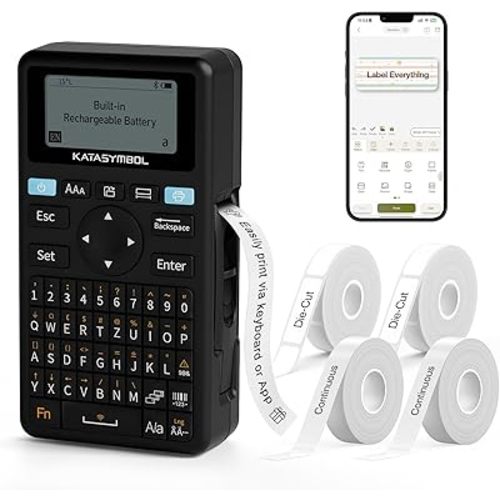 SUPVAN E11 Keyboard & Bluetooth Label Maker Machine with 4 Tapes, Black