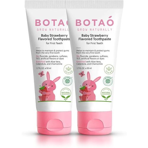 Fluoride Free Toddler Toothpaste | Strawberry Flavored - Training Toothpaste for Toddlers | EWG Verified, Vegan, SLS Free, Safe to Swallow, Aloe Vera (2Pack)