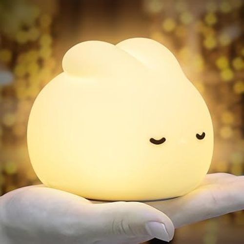 Cute Bunny Night Light, 3 Level Dimmable Nursery NightLight for Kids, Rechargeable Silicone Squishy Rabbit Lamp with Tap Control & Timer for Breastfeeding Toddler Baby Kids Decor Gift