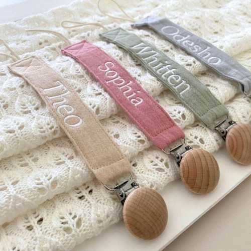 Personalized Pacifier Clip with Name Embroidered Strap Clasp Pacifier Secure on Baby Clothes Secure Pacifier Clip Holder Custom Soother Clip