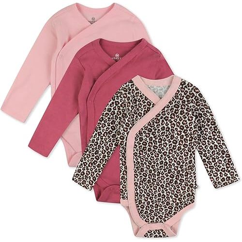HonestBaby unisex-baby 3-pack Long Sleeve Side-snap Kimono Bodysuits Organic Cotton for Infant Baby Boys, Girls, Unisex