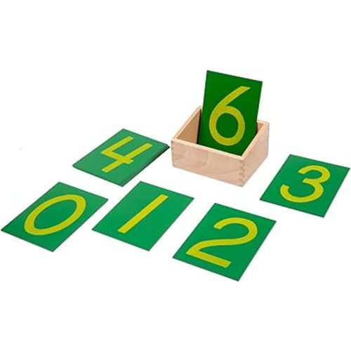 Adena Montessori Wooden Math Counting,Sandpaper Numbers with Box for Toddlers Kids,Early Development Math Material for Preschool Learning Education Toys,Sensory 0-9 Cards Montessori Flash Cards