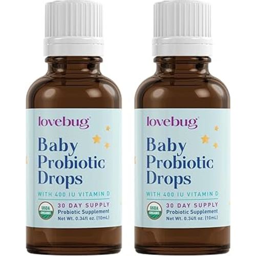 LOVEBUG Baby Probiotic Drops - Organic Probiotics for Immune Support and Baby Constipation & Colic Relief - Tasteless & Sugar-Free Liquid Drops for Newborns, Babies & Infants (0-12 Months) - 20ml