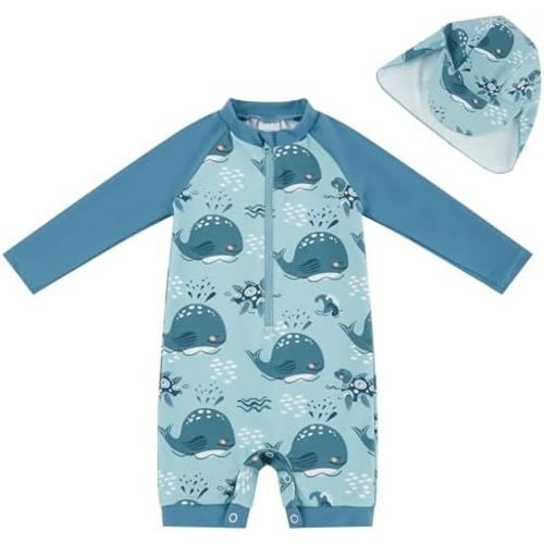 UMELOK Baby Boys UPF 50+ Sun Protection One Piece Rashguard Swimsuit with Snap Bottom