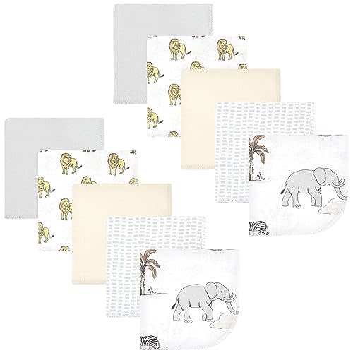 Hudson Baby Unisex Baby Flannel Cotton Washcloths 10-Pack, Neutral Safari World, One Size
