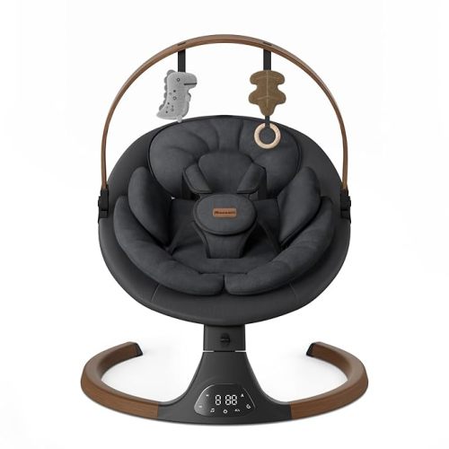 Baby Swings for Infants, Monamii Baby Swing, Bluetooth Infant Swing with Music Speaker, 5 Speeds and Remote Control, Indoor & Outdoor Use (Black)