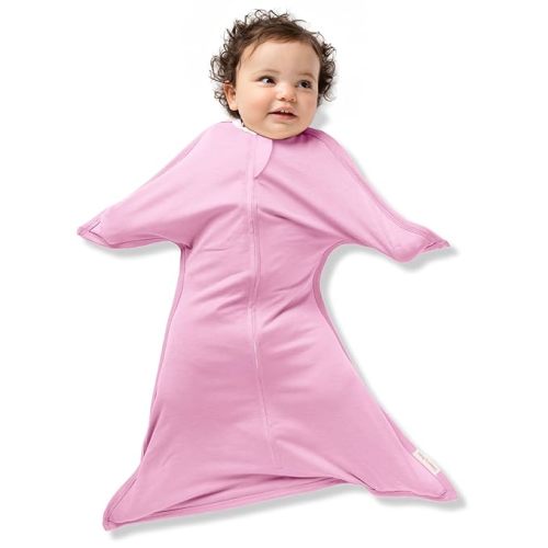 SleepingBaby Zipadee-Zip Transitional Swaddle Sack, 4-8 Month - Roomy Zipper Swaddle for Easy Diaper Changes and Proper Hip Development - Baby Swaddle Sack, Small - Classic Rose Pink