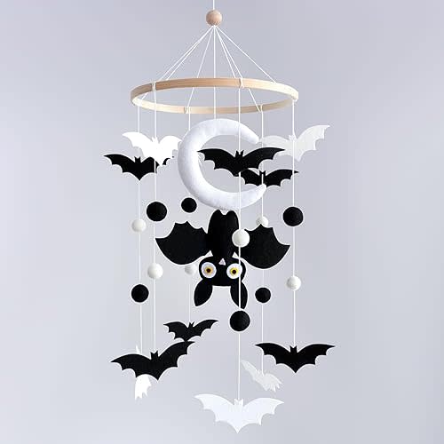 Baby Crib Mobiles Woodland for Newborn Baby Mobiles for Baby Boys, Baby Girls, Cool Crib Mobile Nursery Decor with Bat Black White, Baby Shower Use