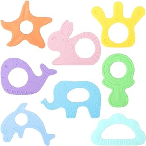 BEBOAN Silicone Baby Teething Toys, 8 Pack Cute Baby Teether Teething Ring Chew Toys Frozen Teether, BPA Free Easy to Grip Gifts for Infant Girls Boys 3 Months +