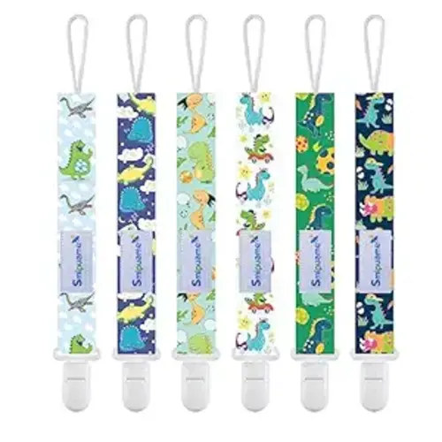 Smlpuame Baby Pacifier Clip for Boys Girl,6 Pack Stylish Binky Clips Strap,Paci Holder with Clips Universal Lightweight Fits Most Pacifiers Teeher Toy Teething Ring Soothie,Baby Gifts(Dinosaur-2)