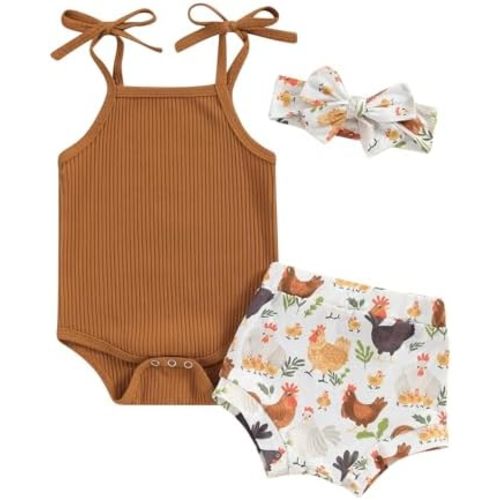 Kuriozud Newborn Infant Baby Girl 2 Piece Summer Outfits Tank Romper Top + Ruffle Bloomer Shorts Set Clothes